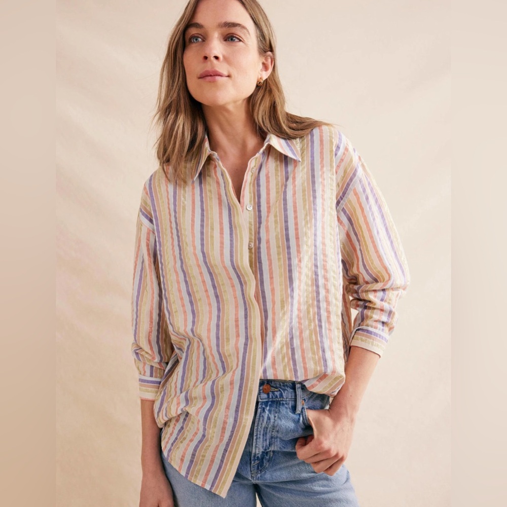 BNWT Boden Oversized Cotton Shirt in Metallic Multistripe Size 6